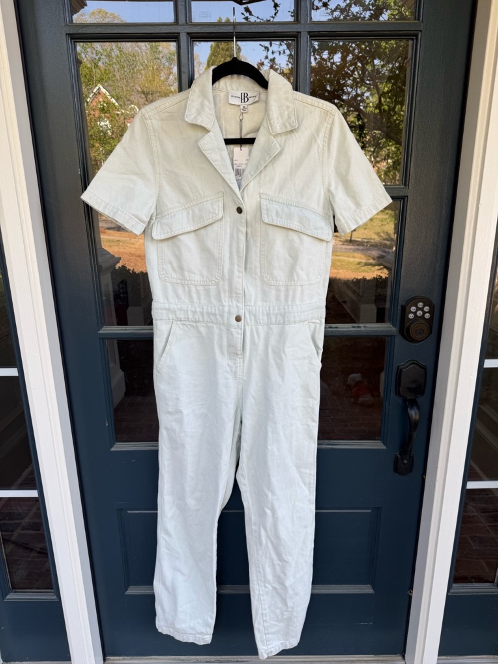 Hunter and Brown denim utility jumpsuit light blue denim